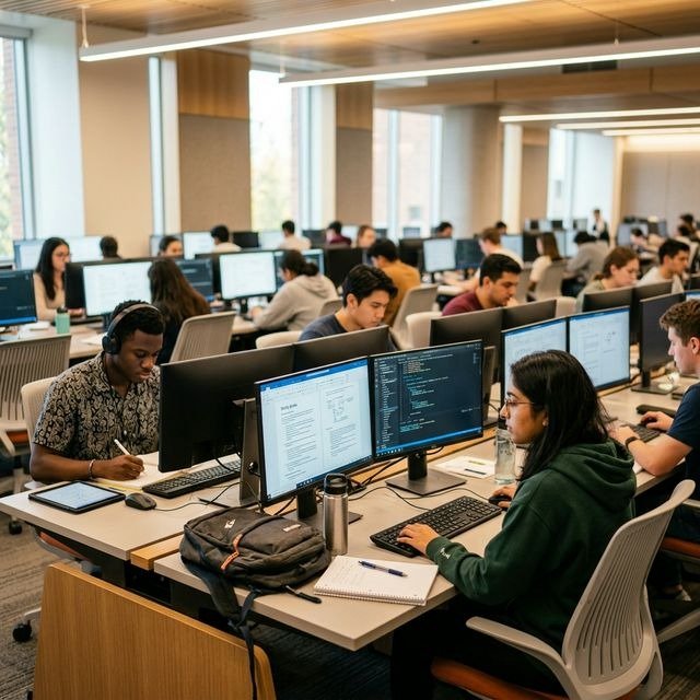 Students taking online exams